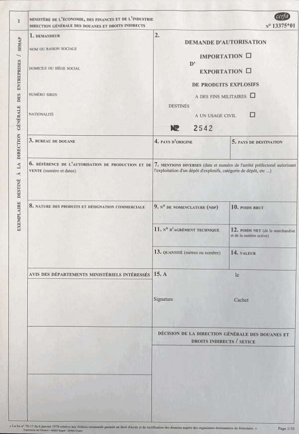 formulaire autorisation import export poudre