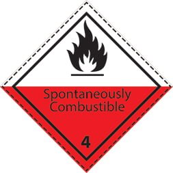 Etiquette de danger 10×10 cm en rouleau, classe 4.2, avec texte SPONTANEOUSLY COMBUSTIBLE