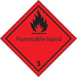 Etiquette de danger 10×10 cm en rouleau, classe 3, Flammable Liquid
