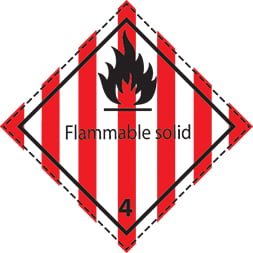 Etiquette de danger 10×10 cm, classe 4.1 + texte FLAMMABLE SOLID