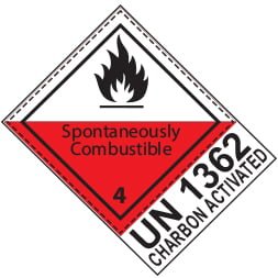Etiquette de danger 10×13,3 cm en rouleau, classe 4.2, avec code ONU + désignation + texte SPONTANEOUSLY COMBUSTIBLE