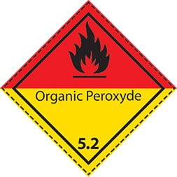 Etiquette de danger 10×10 cm en rouleau, classe 5.2 avec texte ORGANIC PEROXYDE