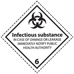 Etiquette de danger 10×10 cm en rouleau, classe 6.2 avec texte INFECTIOUS SUBSTANCE