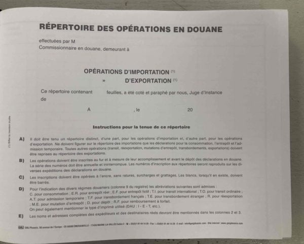Répertoire des opérations en douane