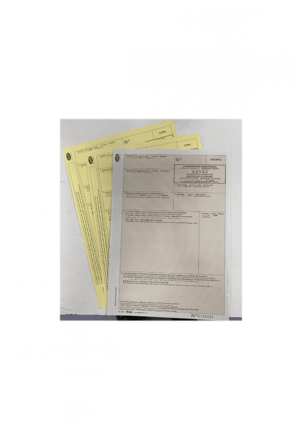 Certificats d'origine enliassés